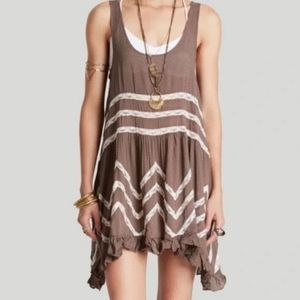 Free People brown polka dot lace voile trapeze dress M